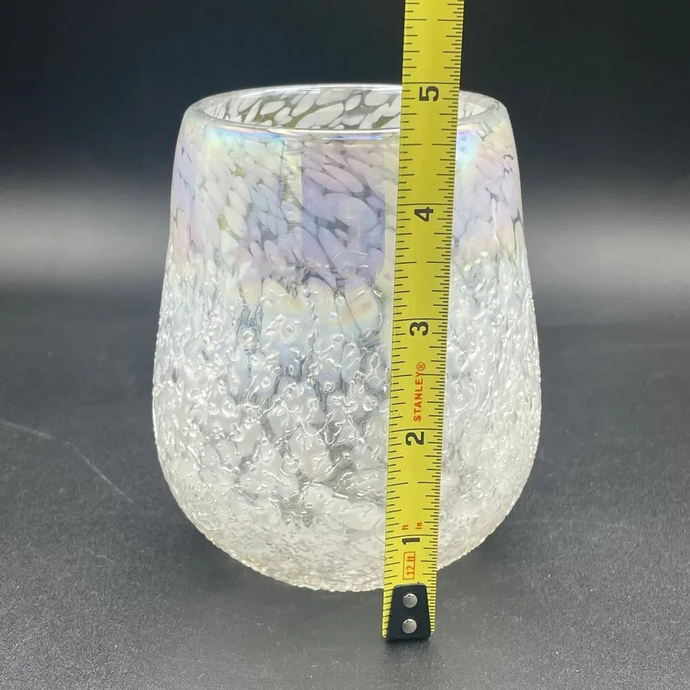 Vintage Iridescent Confetti Crackle Glass Tumbler Hand Blown Stemless Pontil